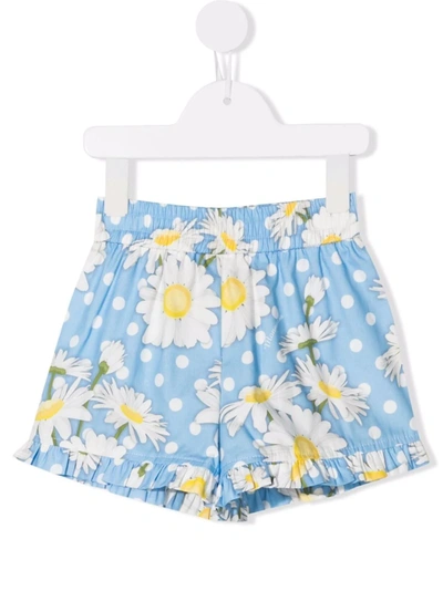 Monnalisa Kids' Floral Polka-dot Poplin Shorts In Light Blue