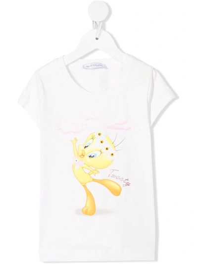 Monnalisa Kids' White Cotton T-shirt With Tweety Print In Bianco