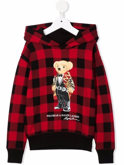 Ralph Lauren Kids' Polo Bear Checked Hoodie In Red