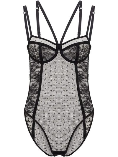 Dolce & Gabbana Point D'esprit Tulle Bodysuit In Black