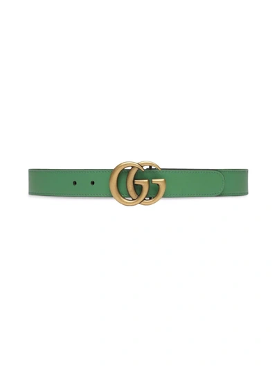 Gucci Kids' Double G Leather Belt In Green