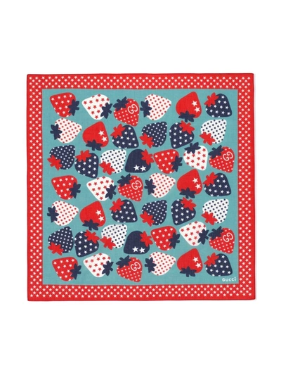 Gucci Kids' Strawberry-print Cotton Scarf In Blue