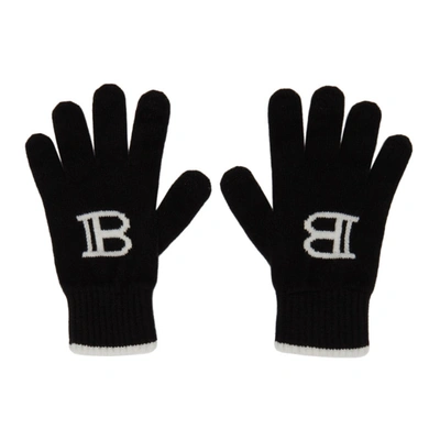 Balmain Black Logo Tactile Gloves In Eab Noir