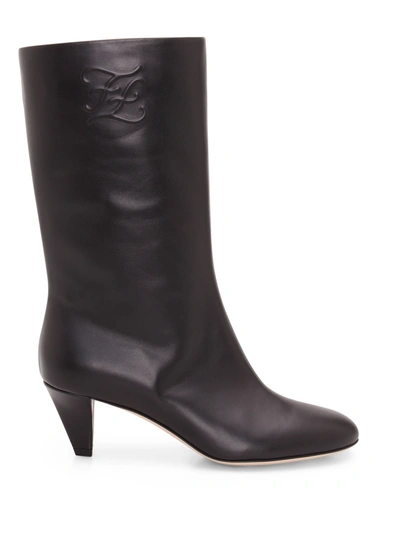 Fendi Ff Karligrafy Leather Ankle Boots In Black