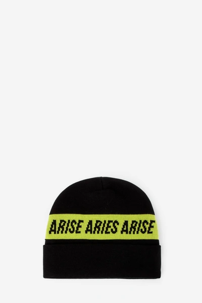 Aries Logo Tape Knitted Beanie In Black