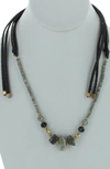 Olivia Welles Jordy Leather Beaded Necklace In Gold-navy