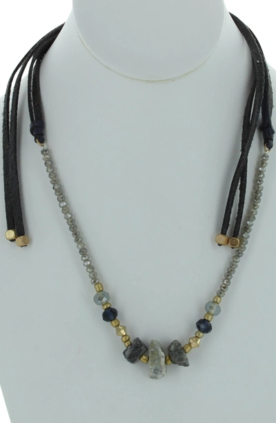 Olivia Welles Jordy Leather Beaded Necklace In Gold-navy