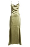 Elliatt Aisle Satin Slipdress In Khaki