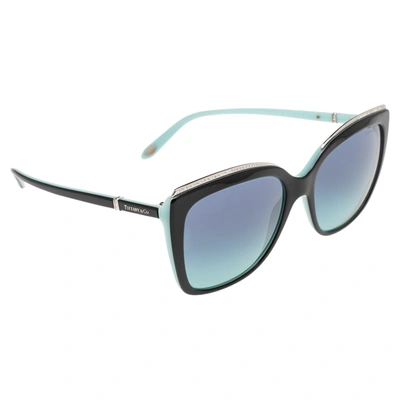 Pre-owned Tiffany & Co Black/ Blue Gradient Tf4135-b Crystal Detail Square Sunglasses