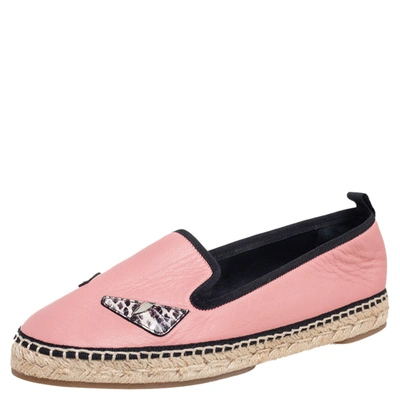 Pre-owned Fendi Pink Leather Bug Eye Espadrille Flats Size 37.5
