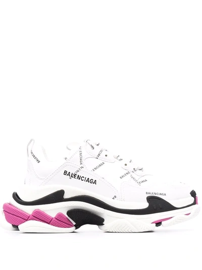Balenciaga Triple S Allover Logo Sneakers In White Multi