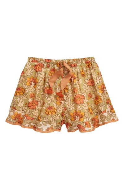 Zimmermann Kids' Floral-print Cotton Shorts In Sage Floral