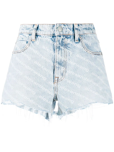 ALEXANDER WANG ALL-OVER LOGO PRINTED DENIM SHORTS