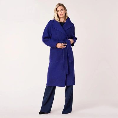 Diane Von Furstenberg Dvf秋冬新品100%纯羊毛羊绒翻领系带大衣外套 In Blue