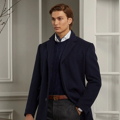 Ralph Lauren Kent Brushed Wool Topcoat In Navy