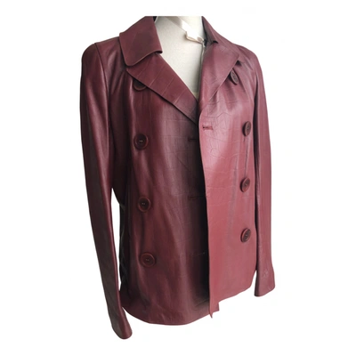Pre-owned Gerard Darel Leather Short Vest In Burgundy