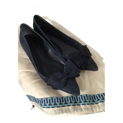 Pre-owned Tory Burch Leather Ballet Flats In Blue