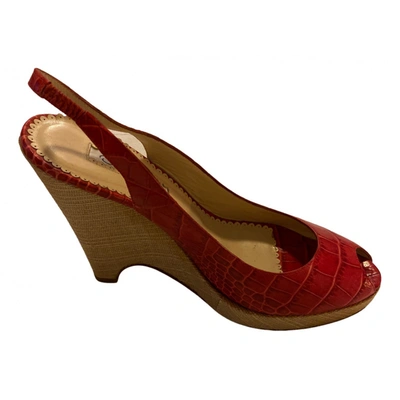 Pre-owned Oscar De La Renta Leather Sandals In Red