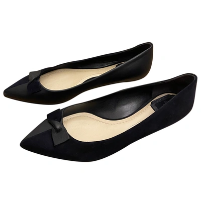 Pre-owned Dior Leather Ballet Flats In Navy