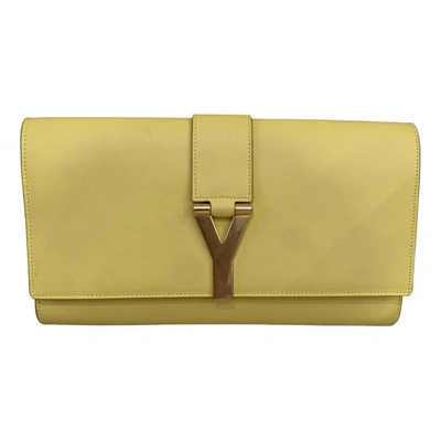 Pre-owned Saint Laurent Chyc Leather Clutch Bag In Yellow