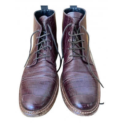 Pre-owned Paul Smith Leather Lace Up Boots In Burgundy