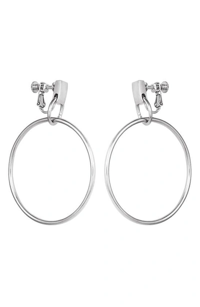 Vince Camuto Stylish Drop Hoop Clip On Earrings In Silver-tone