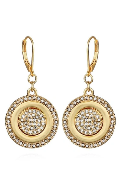 Vince Camuto Crystal Coin Drop Earrings In Gold-tone