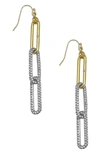 Vince Camuto Two Tone Crystal Stone Paper Clip Drop Earrings In Gold/ Silver/ Crystal