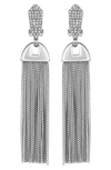 Vince Camuto Silver-tone Pave Tassel Clip Drop Earrings In Silver/ Crystal