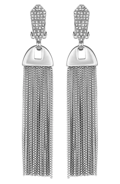 Vince Camuto Silver-tone Pave Tassel Clip Drop Earrings