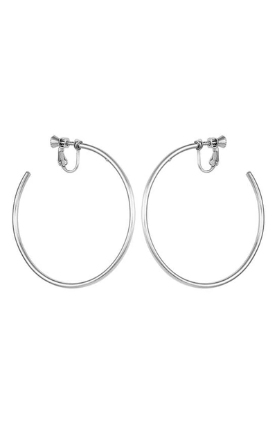 Vince Camuto Sleek Large Open Hoop Clip On Earrings In Silver