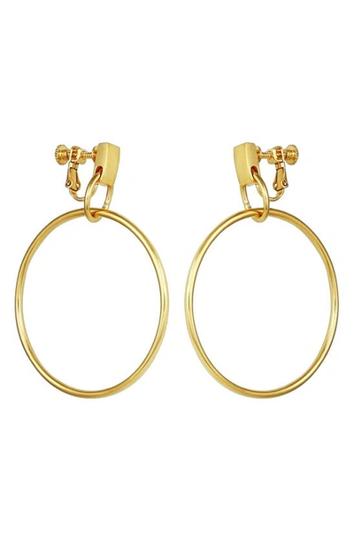 Vince Camuto Stylish Drop Hoop Clip On Earrings In Gold-tone