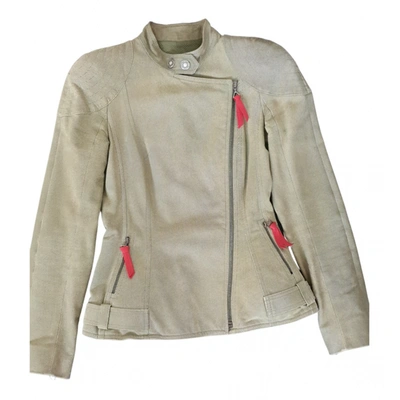 Pre-owned Dior Leather Biker Jacket In Khaki