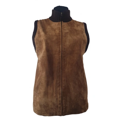 Pre-owned Lauren Ralph Lauren Leather Short Vest In Brown