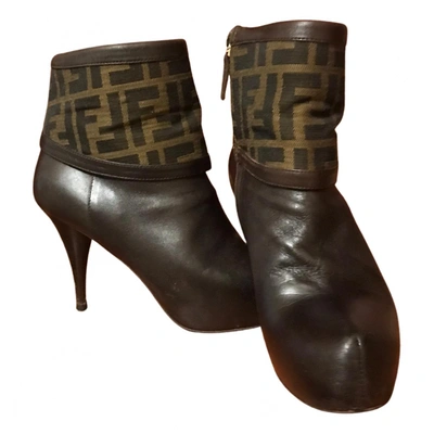 Pre-owned Fendi Cloth Ankle Boots In Brown