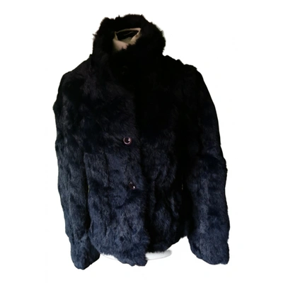 Pre-owned Gas Leather Peacoat In Navy