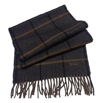 Pre-owned Basile Wool Scarf & Pocket Square In Anthracite