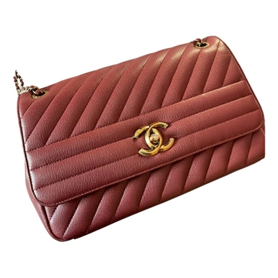 Pre-owned Chanel Leather Handbag In Burgundy