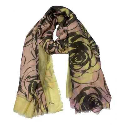 Pre-owned Dior Cashmere Scarf In Yellow