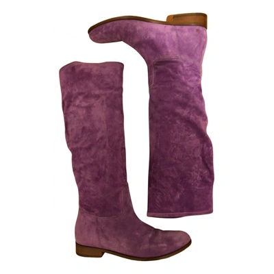 Pre-owned Bruno Magli Western Boots In Purple