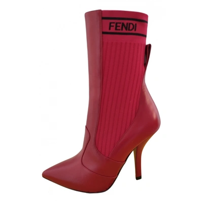 Pre-owned Fendi Leather Ankle Boots In Pink