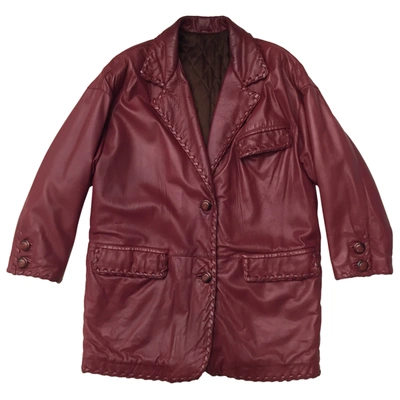 Pre-owned Valentino Leather Peacoat In Burgundy