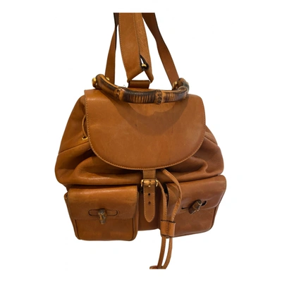 Pre-owned Gucci Bamboo Leather Backpack In Brown