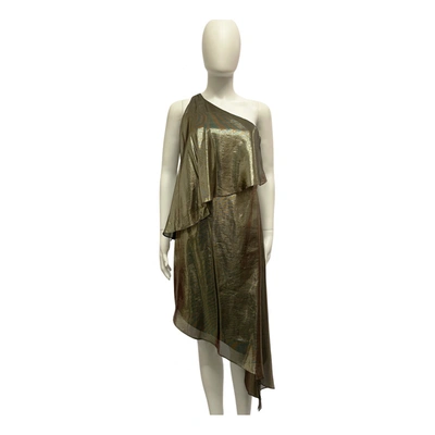 Pre-owned Halston Heritage Silk Mid-length Dress In Gold