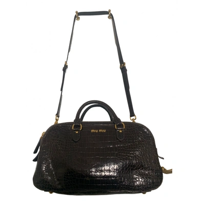 Pre-owned Miu Miu Vitello Patent Leather Crossbody Bag In Brown