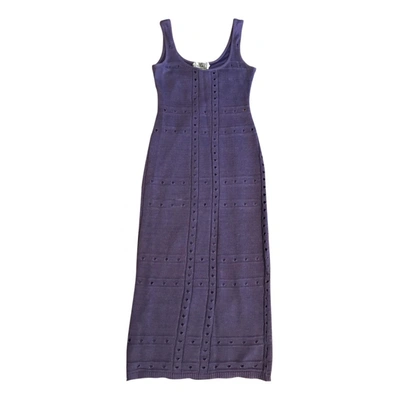 Pre-owned Versace Linen Mid-length Dress In Purple