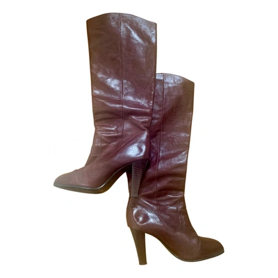 Pre-owned Bimba Y Lola Leather Riding Boots In Burgundy