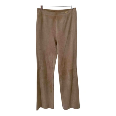 Pre-owned Chanel Leather Straight Pants In Camel