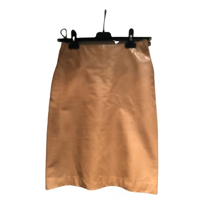 Pre-owned Miu Miu Leather Mid-length Skirt In Beige