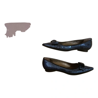 Pre-owned Janet & Janet Glitter Ballet Flats In Blue
